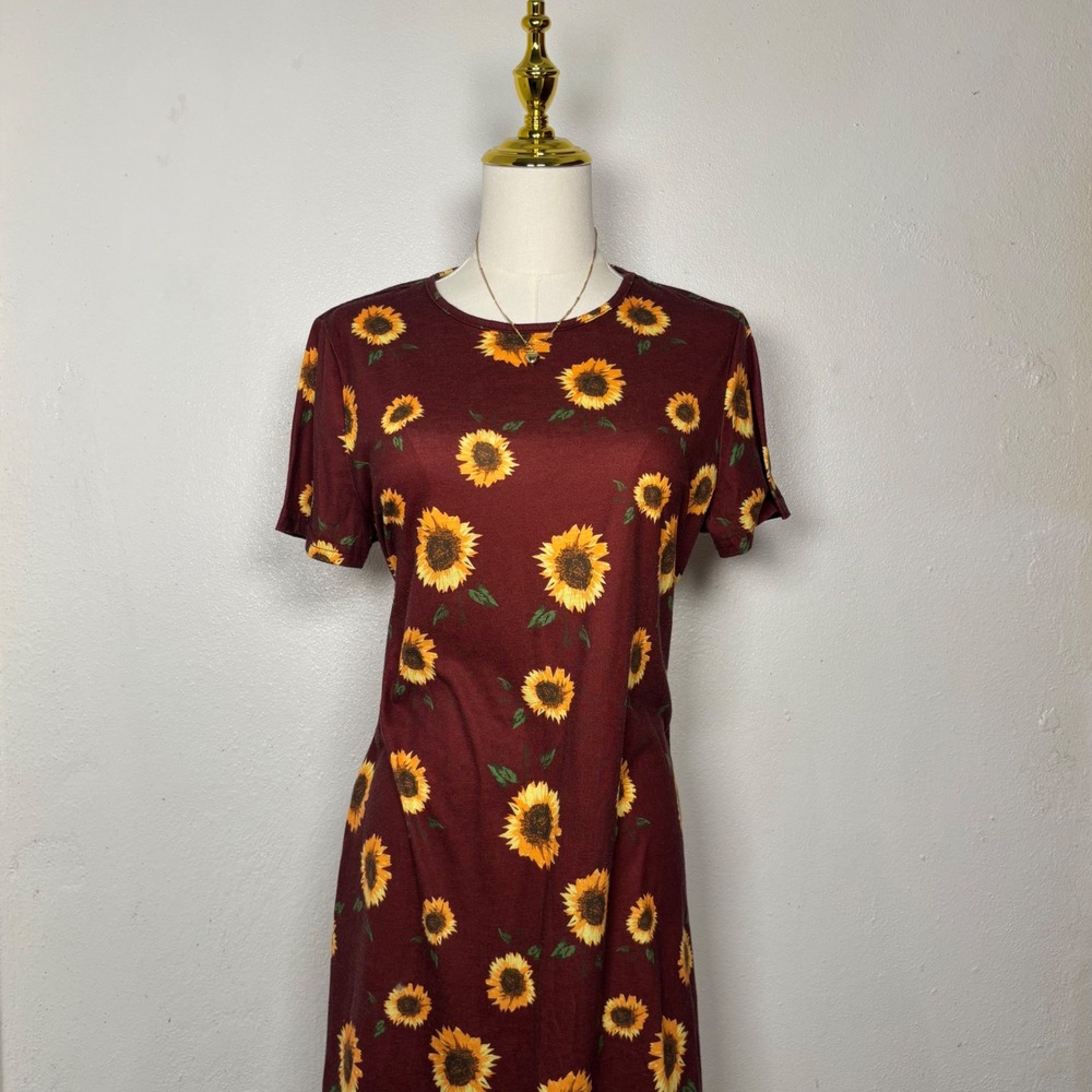 maroon sunflower floral t-shirt mini dress boho indie cottage country earthy